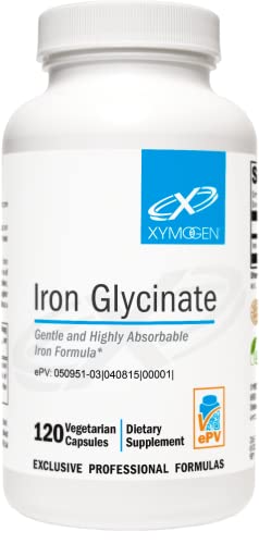XYMOGEN Iron Glycinate Supplement – Patented Iron BisGlycinate Vitamin - Designed for High Absorption – Supports Hemoglobin & Ferritin Levels – Gentle on Digestion (120 Capsules)