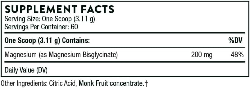 THORNE - Magnesium Bisglycinate - Powdered Magnesium Formula - Support Restful Sleep, Muscle Relaxation, Heart Health, and Metabolism* - NSF Certified for Sport - 60 Servings - 6.5 Oz Jar