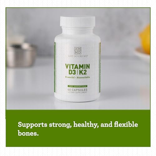 Amy Myers MD Vitamin D3 K2 10000 IU - Vitamin K2 MK-7 45 Mcg - Supports Immune Function, Energy Levels & Positive Mood - for Calcium Absorption, Bone & Heart Health - Non-GMO 60 Caps - 2 Month Supply