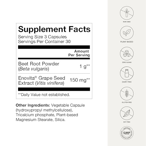 HumanN SuperBeets Beet Root Capsules Quick Release 1000mg, Helps Support Nitric Oxide Production, Blood Pressure, Heart Health, Contains Non-GMO Beetroot Powder, Studied Antioxidants 90 Count