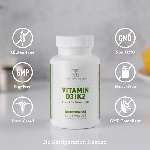 Amy Myers MD Vitamin D3 K2 10000 IU - Vitamin K2 MK-7 45 Mcg - Supports Immune Function, Energy Levels & Positive Mood - for Calcium Absorption, Bone & Heart Health - Non-GMO 60 Caps - 2 Month Supply