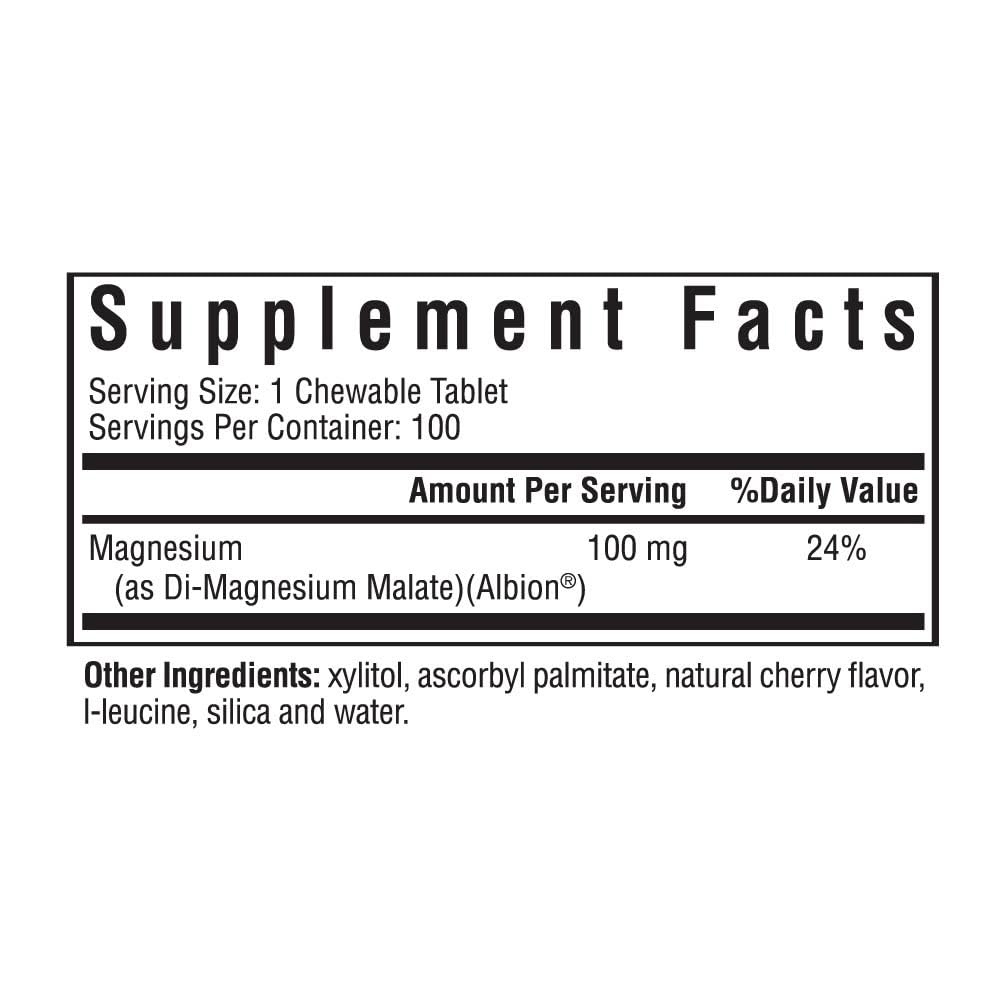 Seeking Health Magnesium Malate Chewable Tablet, 100 mg Dimagnesium Malate Supplement to Support Sleep and Balanced Mood, High-Absorption Chelated Magnesium, Vegan & Vegetarian (100 lozenges)