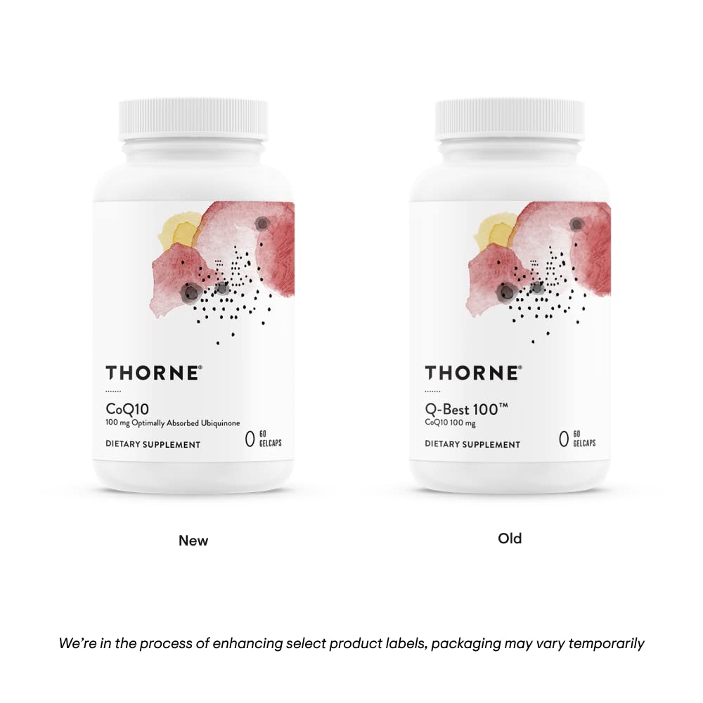 THORNE CoQ10 (Formerly Q-Best 100) - 100mg Optimally Absorbed Ubiquinone - Gluten-Free Dietary Supplement Support for Heart Health & Brain Function* - 60 Gelcaps