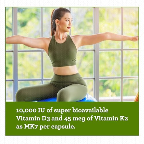 Amy Myers MD Vitamin D3 K2 10000 IU - Vitamin K2 MK-7 45 Mcg - Supports Immune Function, Energy Levels & Positive Mood - for Calcium Absorption, Bone & Heart Health - Non-GMO 60 Caps - 2 Month Supply
