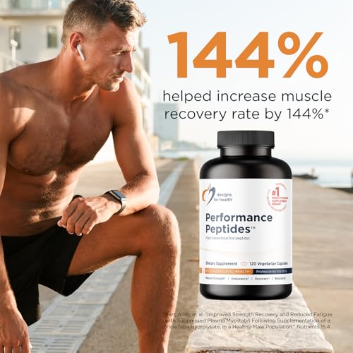Designs for Health Performance Peptides - Supports Muscle Health, Healthy Aging & Body Composition - Plant-Based Peptide Muscle Recovery Supplements (120 Capsules)
