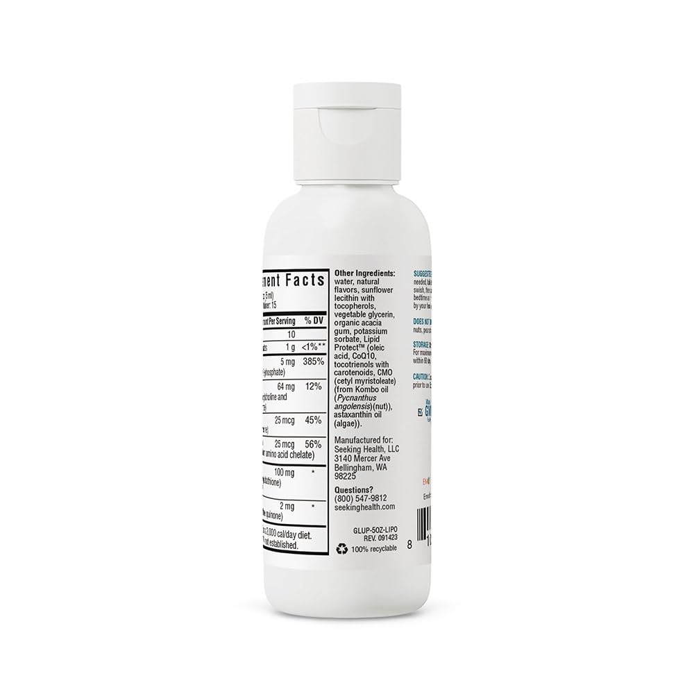 Optimal Liposomal Glutathione Plus, Soy-Free Immune Support, Support The Body's Healthy Response to Free Radicals, Promotes Glutathione Antioxidant Recycling, 5 fl. oz., Seeking Heath, 30 Servings