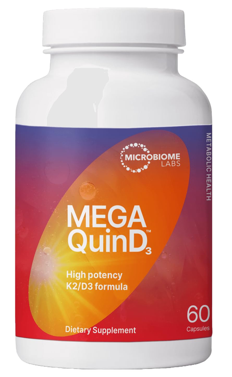 Microbiome Labs MegaQuin D3 - High Potency Vitamin D3 K2 Supplement - Bioactive & Bioavailable - Vitamin D3 5000 iu & MK-7 - Support Bone, Heart, Nerve & Immune Health (60 Capsules)