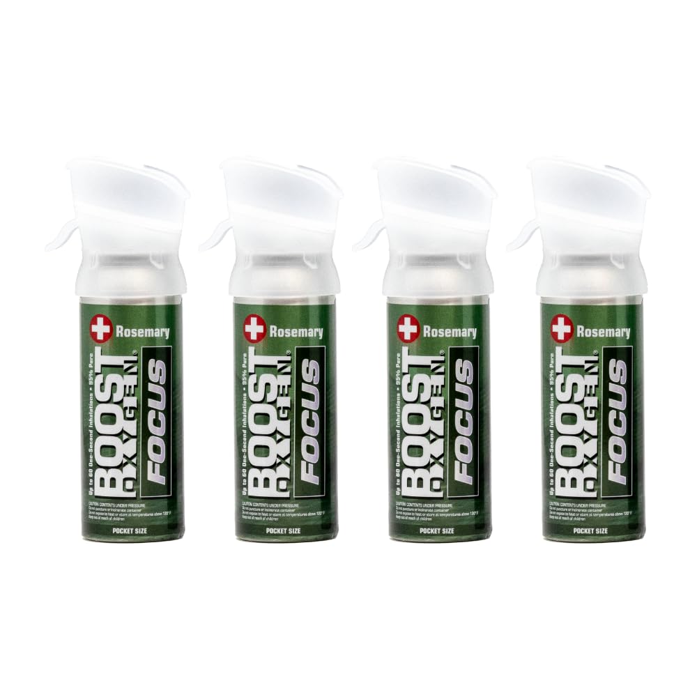 Boost Oxygen Pocket Size Focus Rosemary Aroma 3L Canister | Respiratory Support for Aerobic Recovery, Altitude, Performance & Health (4 Pack)