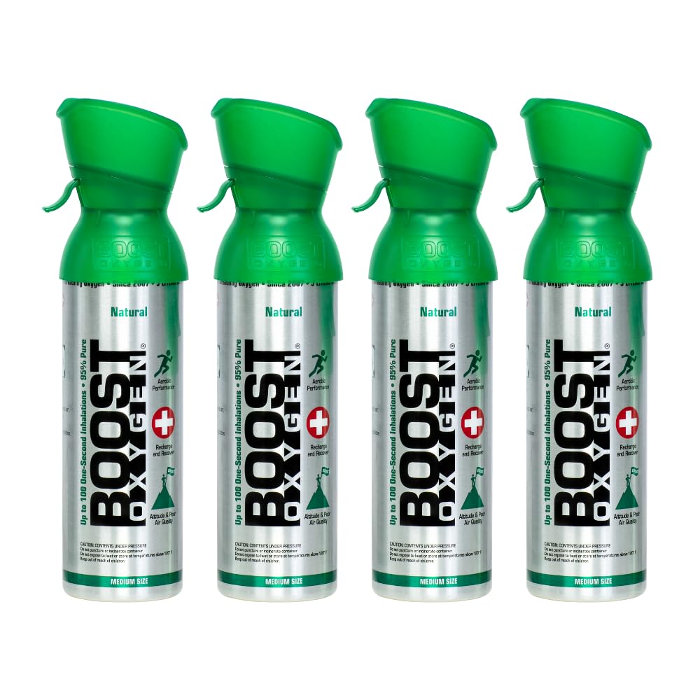 Boost Oxygen Medium Natural 5L Canister | Respiratory Support for Aerobic Recovery, Altitude, Performance & Health (4 Pack)