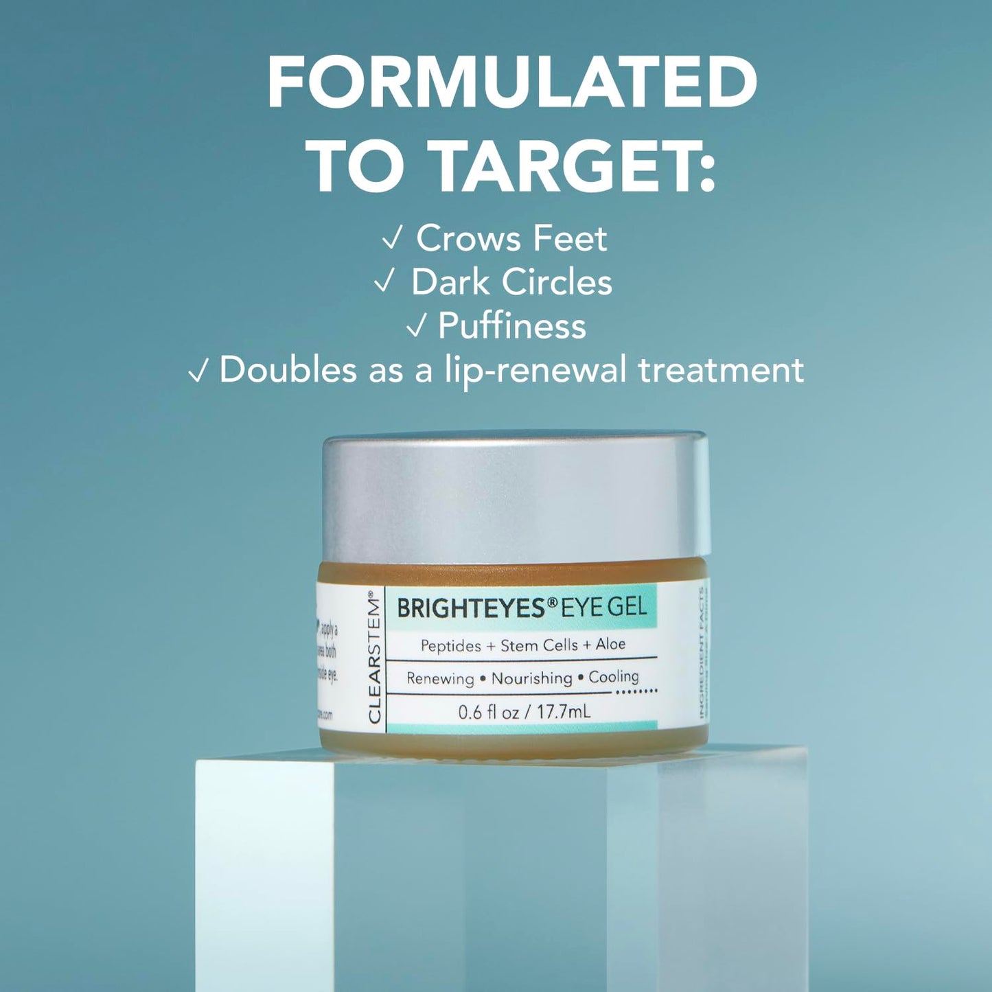 CLEARSTEM - BRIGHTEYES - Nourishing Anti-Aging Eye Gel - For Puffy Eyes, Crow's Feet, & Dark Circles - Made with Collagen, Stem Cells, Peptides & Aloe Vera - Vegan - Gluten Free - Men & Women - 0.6 oz