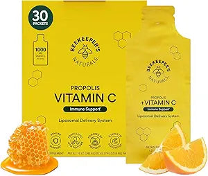 Beekeeper's Naturals Propolis Liposomal with Vitamin C Effective Bio-Available Immune Support Delivery, 30 Ct