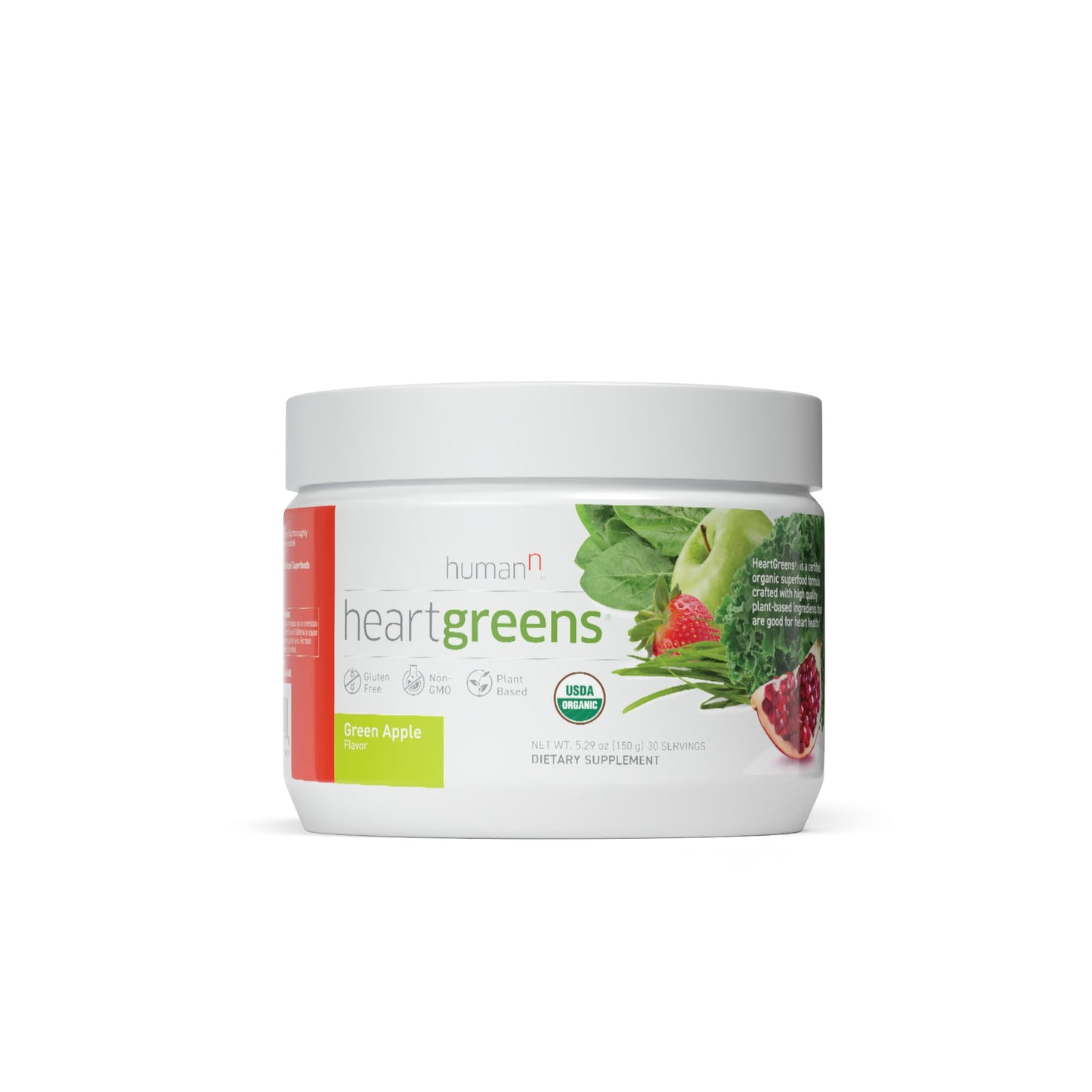 HumanN HeartGreens | Superfood Organic Powder with Wheatgrass, Kale, Spinach, and Spirulina, USDA Organic Non-GMO, from The Makers of SuperBeets (Green Apple Flavor, 5.29-Ounce