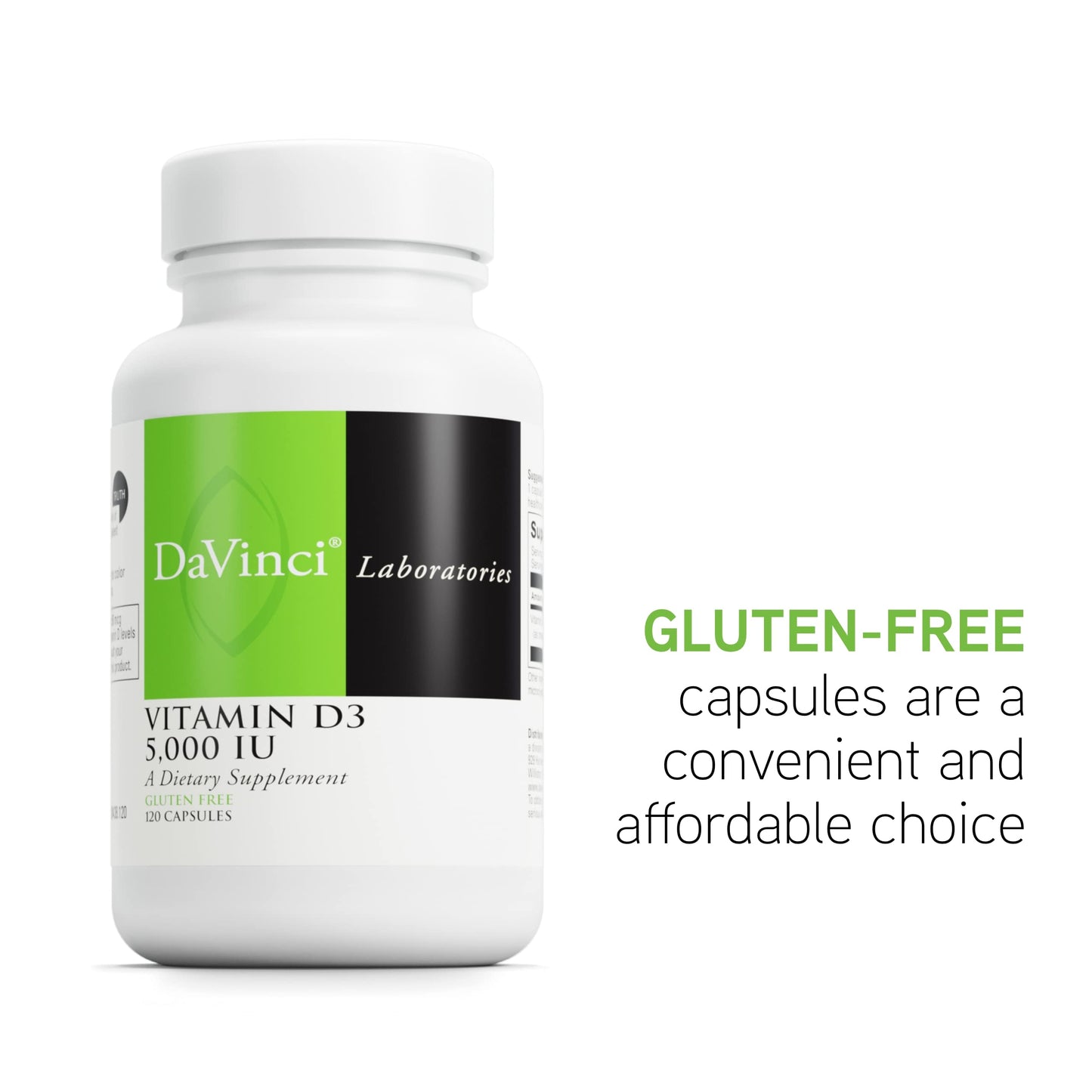 DAVINCI Labs Vitamin D3 5000 IU - Dietary Supplement to Support Healthy Teeth and Bones, Cardiovascular Function, and Immune Health* - with 5000 IU per Serving - Gluten-Free - 120 Capsules