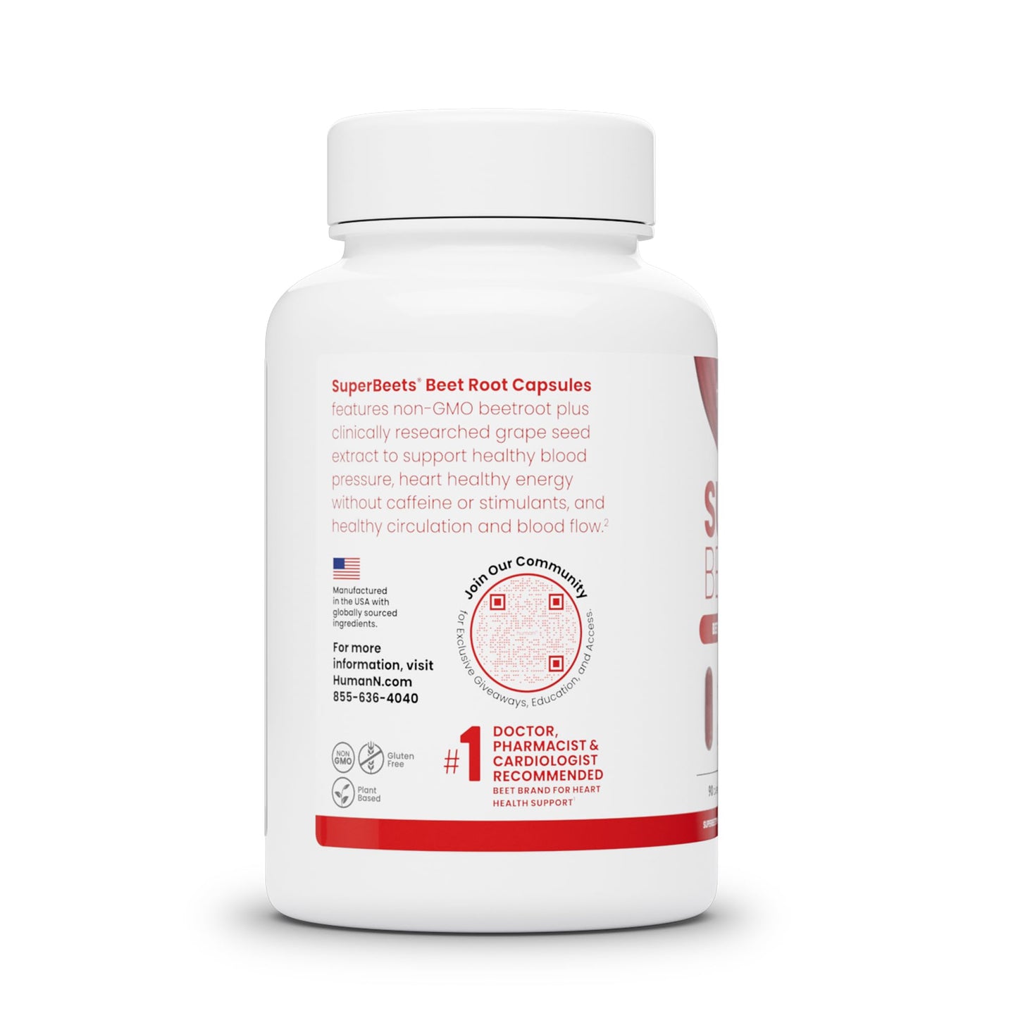 HumanN SuperBeets Beet Root Capsules Quick Release 1000mg, Helps Support Nitric Oxide Production, Blood Pressure, Heart Health, Contains Non-GMO Beetroot Powder, Studied Antioxidants 90 Count