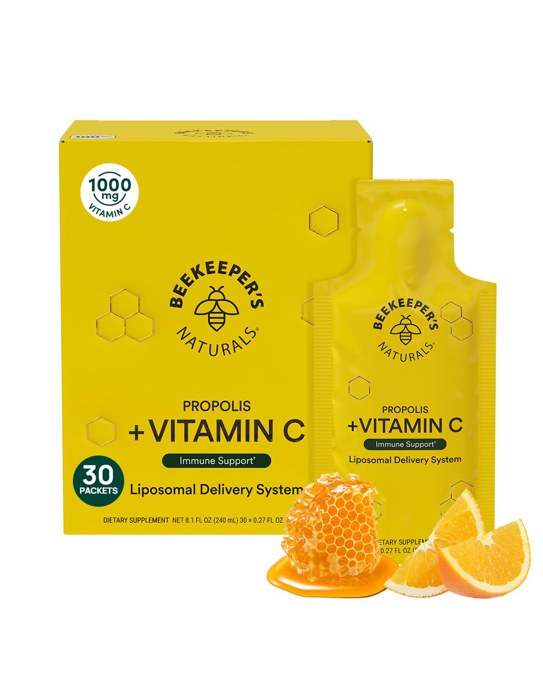 Beekeeper's Naturals Propolis Liposomal with Vitamin C Effective Bio-Available Immune Support Delivery, 30 Ct