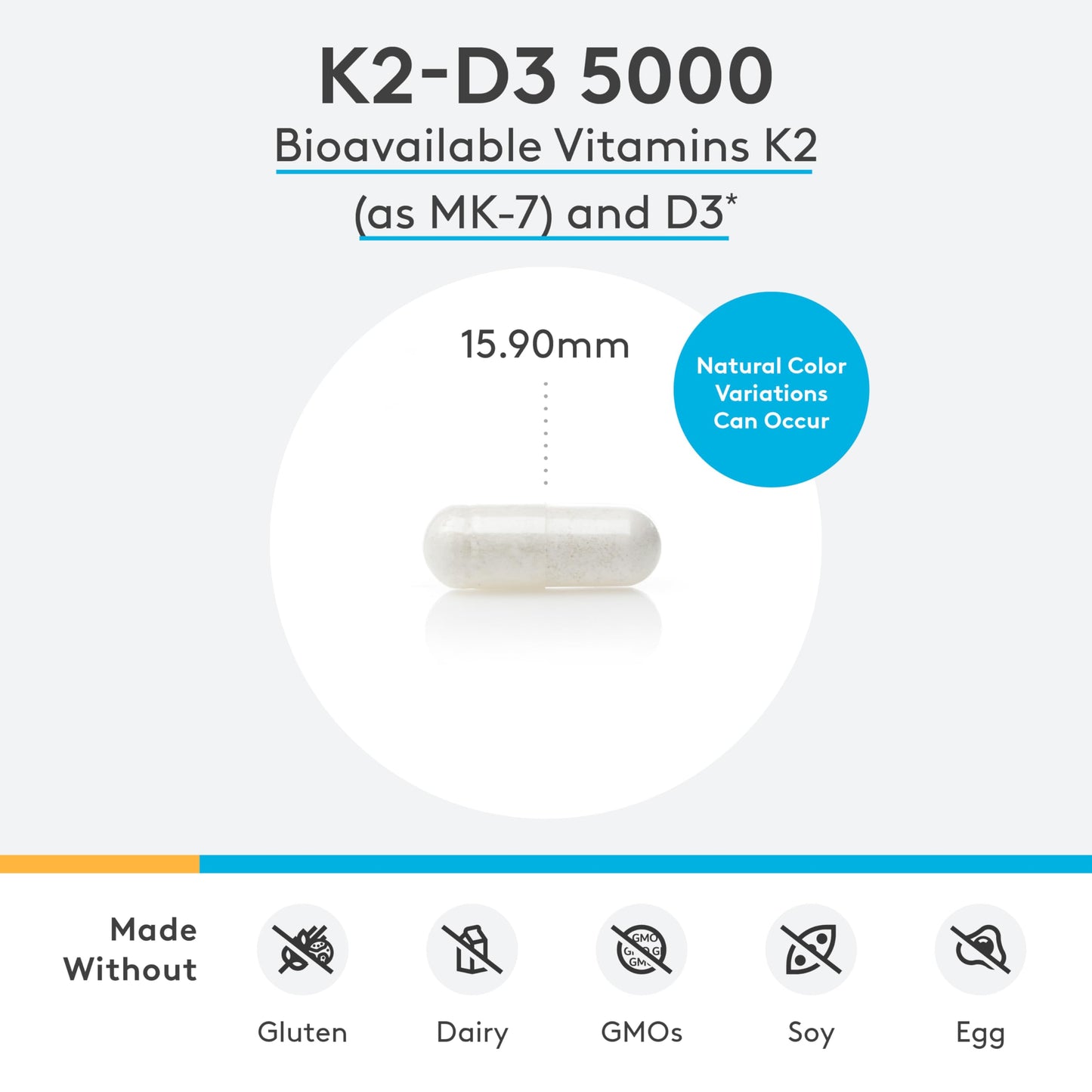 XYMOGEN K2-D3 5000 - Vitamin D3 K2 - Bioavailable Vitamin D 5000 IU (Cholecalciferol) with MK-7 - Heart, Arterial, Bone Health + Immune Support Supplement (120 Capsules)