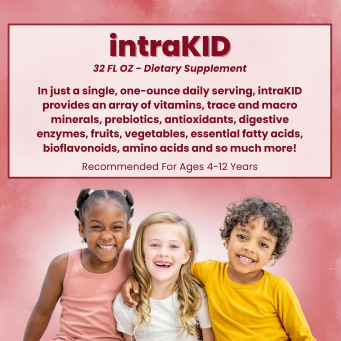intraKID DRUCKER Labs 2.0 Organic Liquid Trace Minerals, Liquid Multivitamin for Kids, Immune Support, Non GMO, Dairy Free, Gluten Free, Magnesium, Vitamin D, C, E, Zinc, (32 oz., Fruity Raspberry)