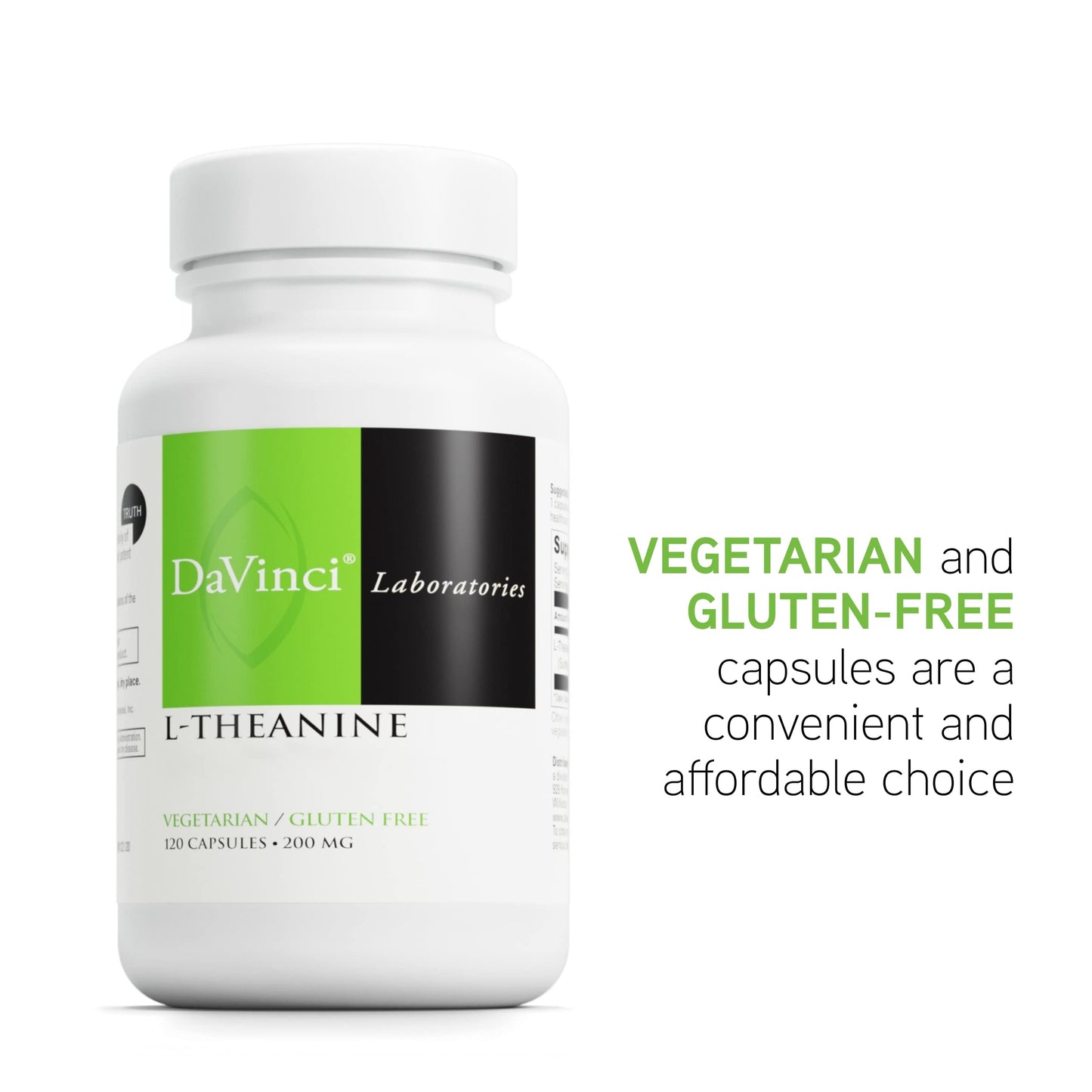 DAVINCI Labs L-Theanine - Brain Function Supplement - Helps Support Relaxation, Focus, Calm Feelings & More with Suntheanine L-Theanine* - 120 Vegetarian Capsules
