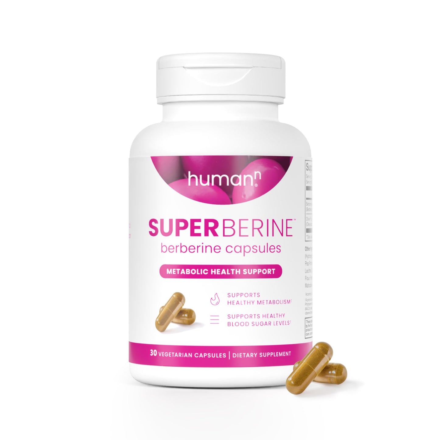 HumanN SuperBerine Berberine Supplement - Cholesterol & Metabolic Clinically Researched Support - High Absorbency Formula with Olive Leaf Extract - 30 Capsules