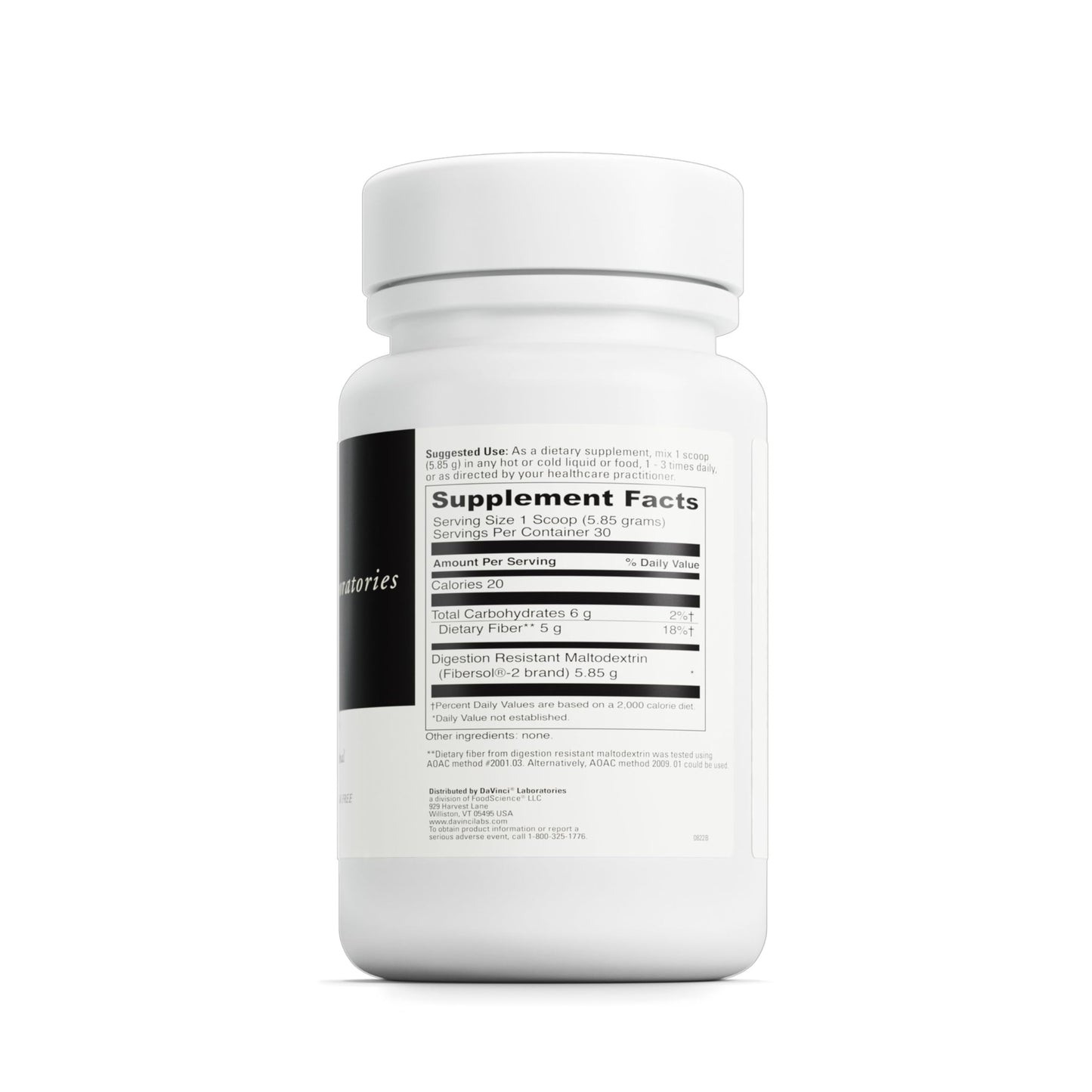 DAVINCI Labs Clearly Fiber - Daily Fiber Powder for Digestion Support & GLP-1 Production* - Tasteless Drink Mix - Fiber Supplement for Men & Women - Vegetarian, Gluten-Free - 30 Servings (176 g)