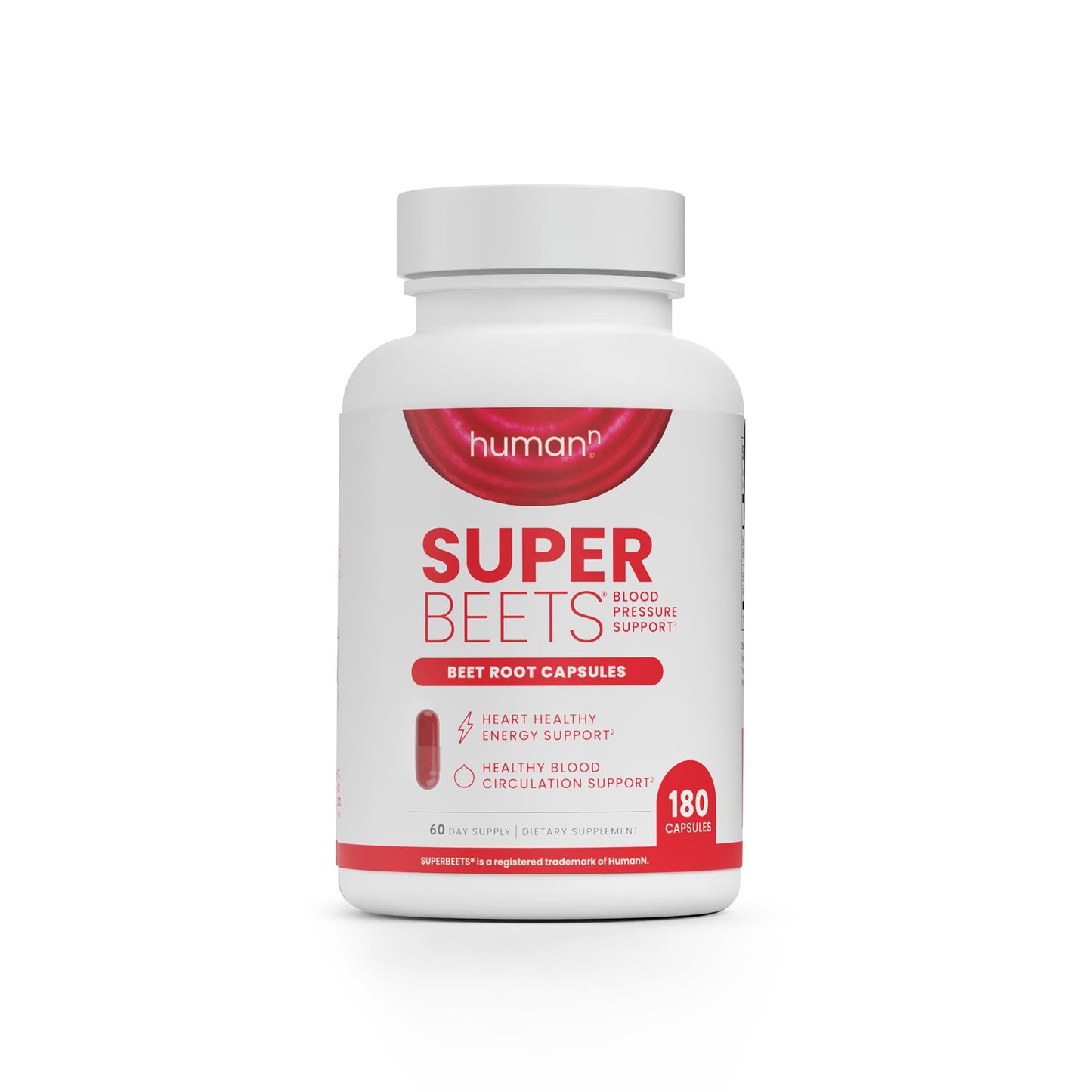 HumanN SuperBeets Beet Root Capsules Quick Release 1000mg, Helps Support Nitric Oxide Production, Blood Pressure, Heart Health, Contains Non-GMO Beetroot Powder, Studied Antioxidants 180 Count