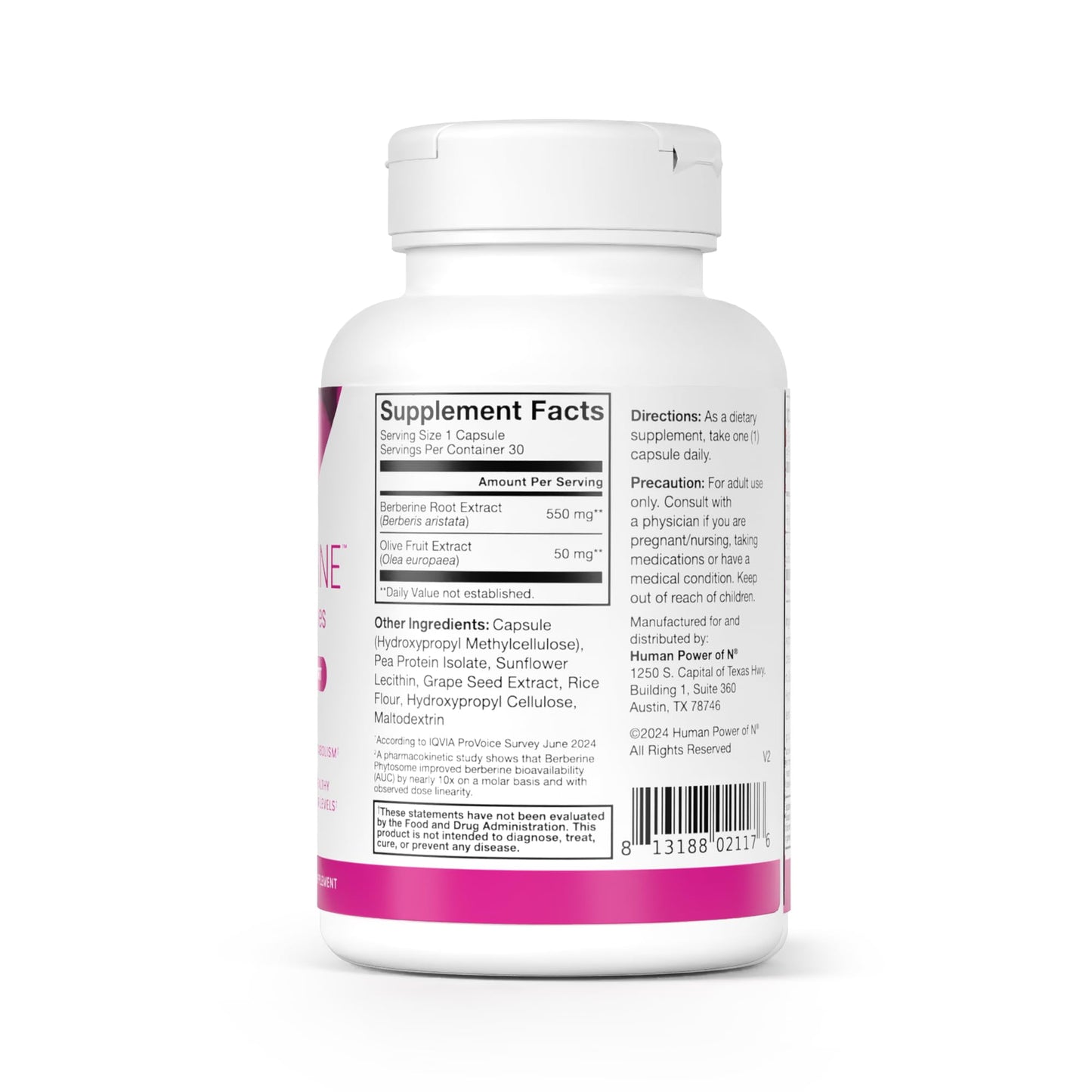 HumanN SuperBerine Berberine Supplement - Cholesterol & Metabolic Clinically Researched Support - High Absorbency Formula with Olive Leaf Extract - 30 Capsules