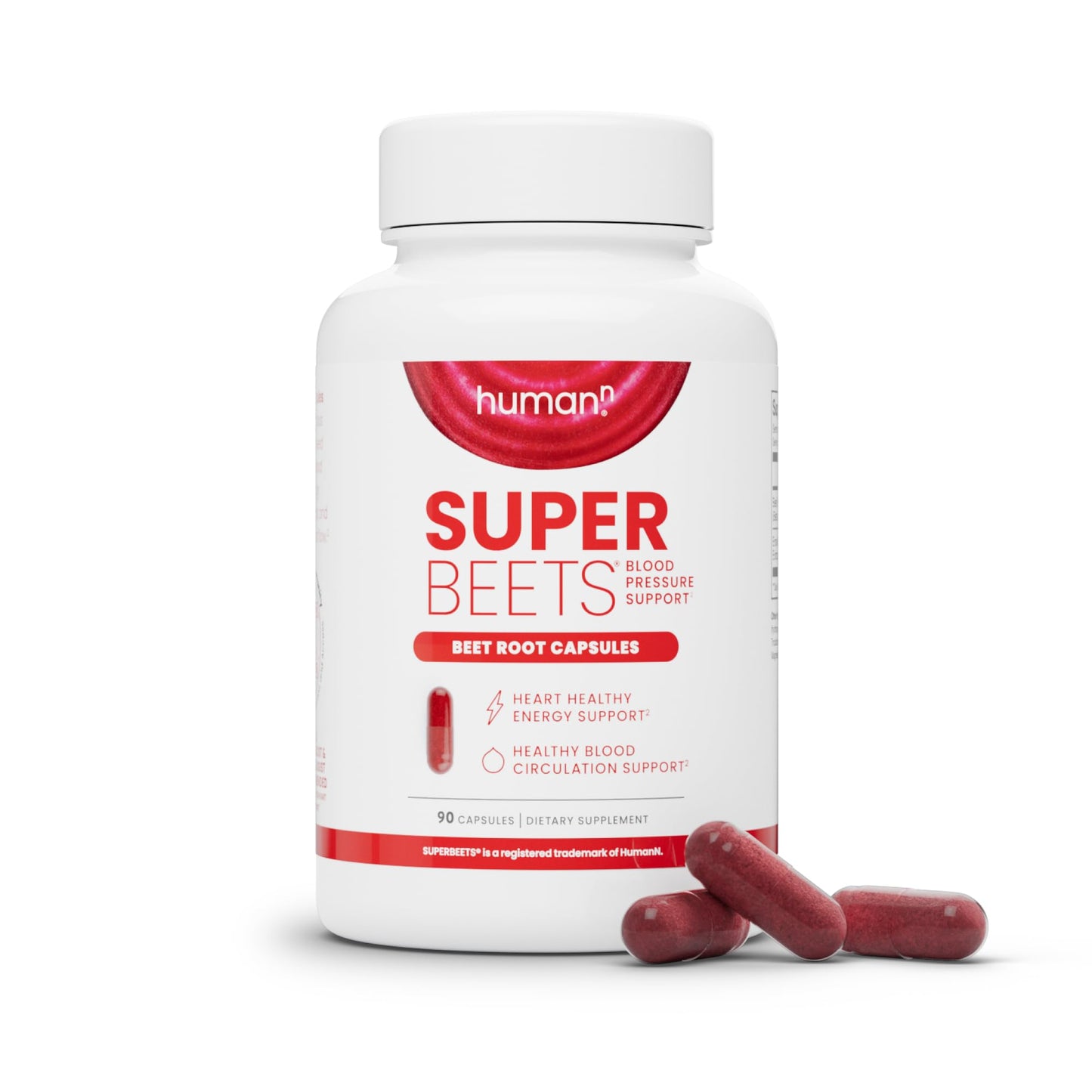 HumanN SuperBeets Beet Root Capsules Quick Release 1000mg, Helps Support Nitric Oxide Production, Blood Pressure, Heart Health, Contains Non-GMO Beetroot Powder, Studied Antioxidants 90 Count