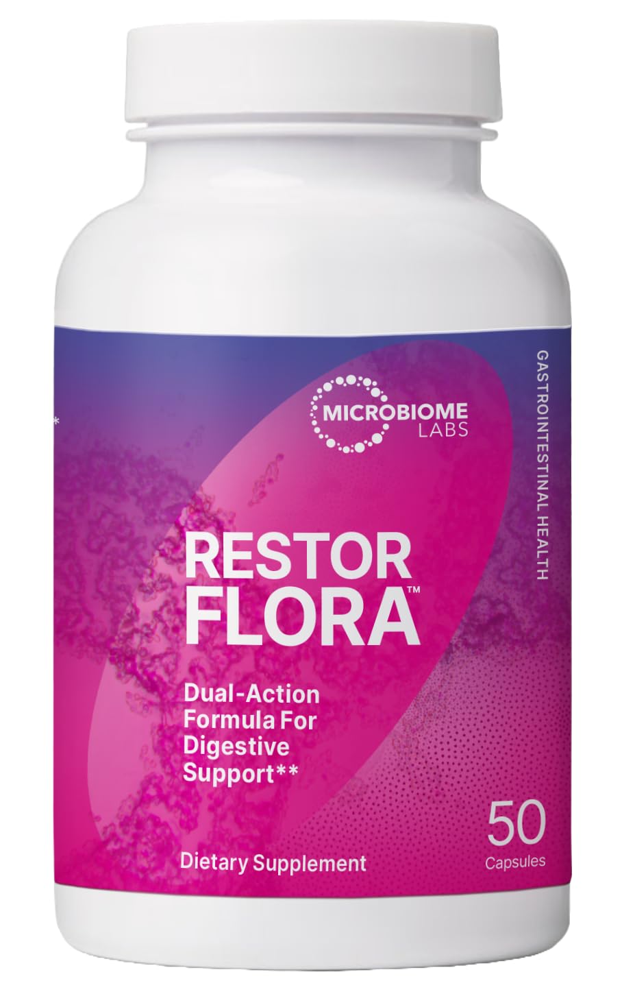 Microbiome Labs Restorflora Probiotics for Digestive Health - Gut Health Supplements with Dual Action Probiotics for Women, Men & Kids 5+ - Support Bowel Regularity & Immune Function (50 Capsules)