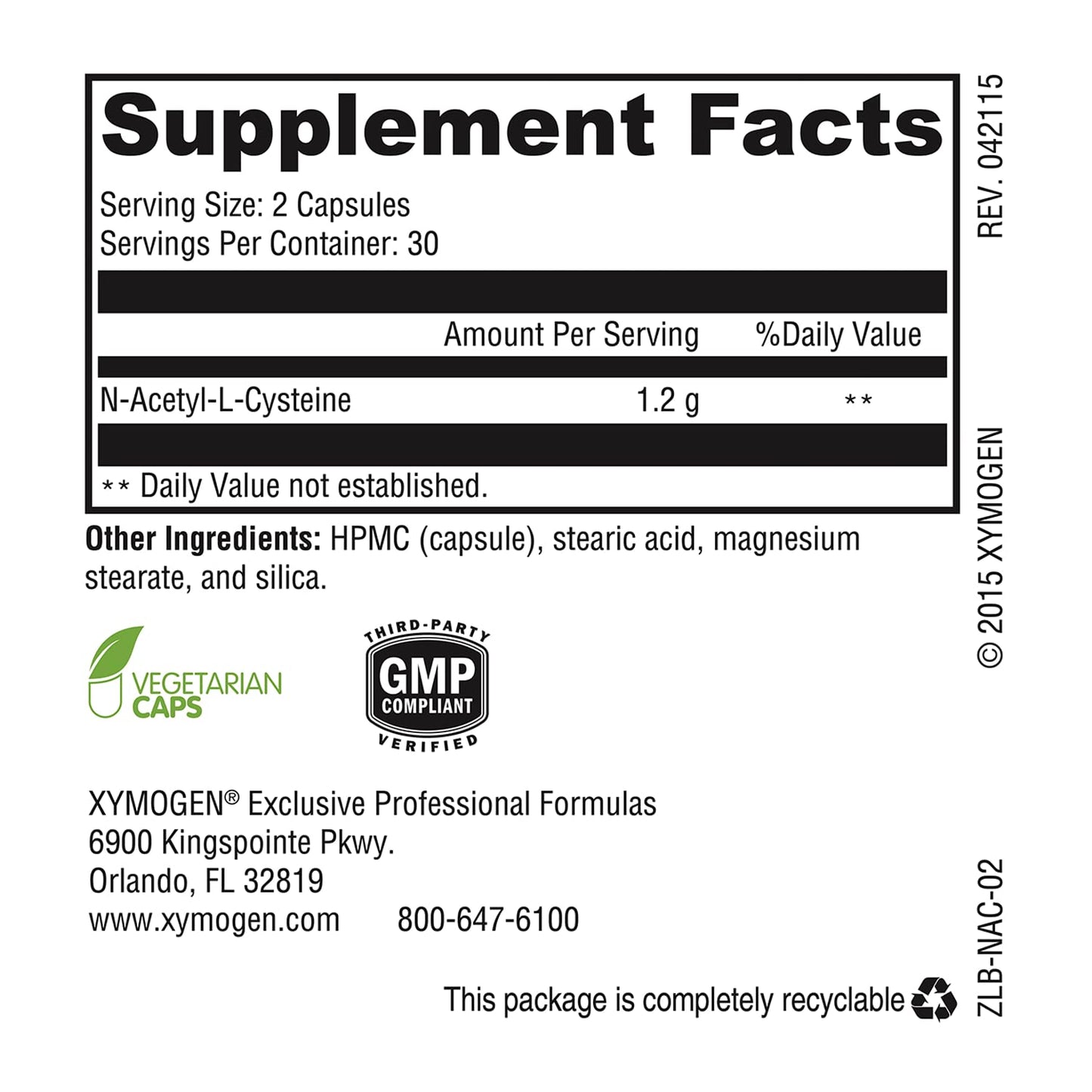 XYMOGEN NAC N-Acetyl-Cysteine 600mg - Cardiovascular, Antioxidant, Liver Detox + Immune Support Supplement - Supports Glutathione Synthesis - Non-GMO NAC Supplement (60 Capsules)