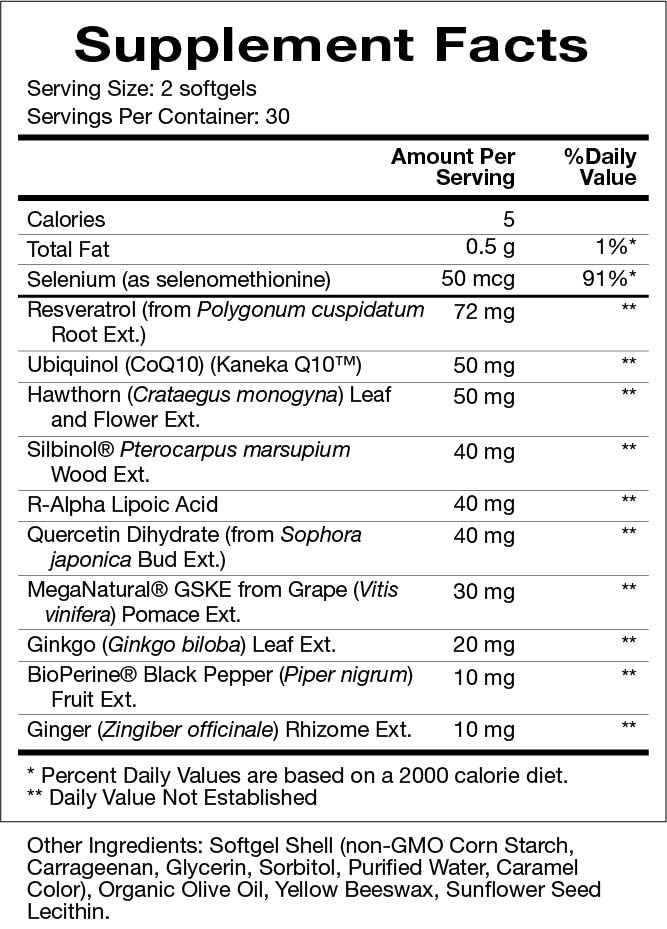 Natura Health Products CV-Res-Q Supplement - Mitochondrial Redox Support* - Featuring Resveratrol, Hawthorn, Silibinol, R-Alpha Lipoic Acid (R-ALA), Grape Pomace (MegaNatural-GSKE) (60 Capsules)