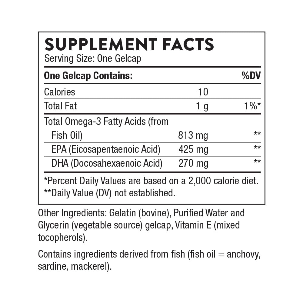 THORNE Super EPA - Omega-3 Fatty Acids EPA 425mg & DHA 270mg Supplement - Support Brain, Cardiovascular, Joints & Skin* - Gluten, Dairy & Soy-Free - 90 Gelcaps