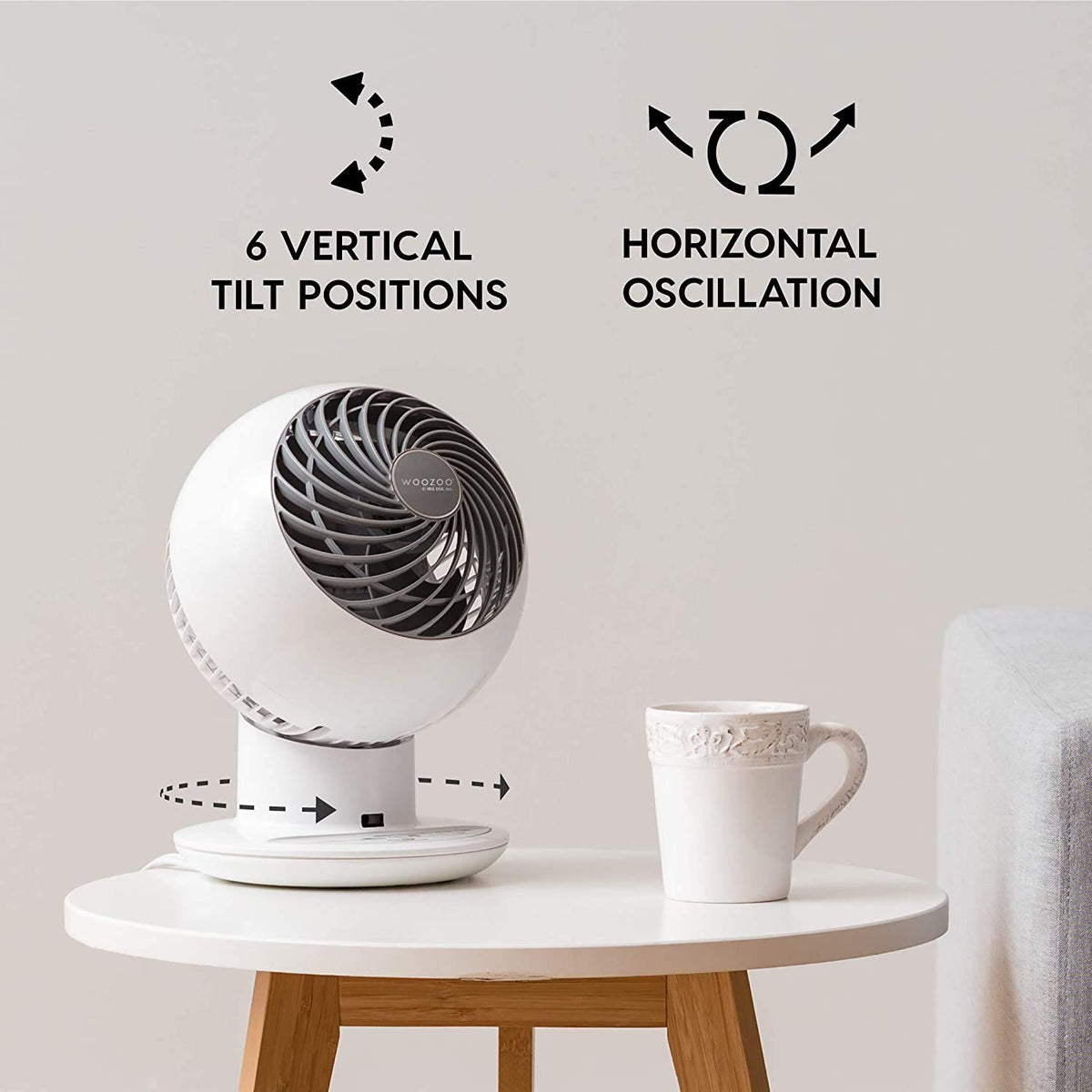 IRIS USA WOOZOO Desk Fan with Remote, Oscillating Table Air Circulator, 5 Speeds, Low Noise Motor, Small Fan for Bedroom, Office, Dorm, White