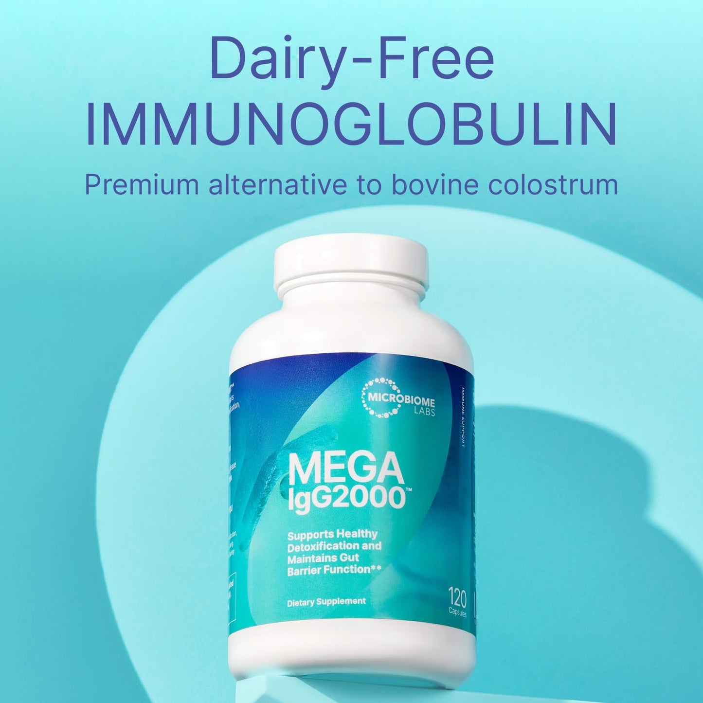 Microbiome Labs Mega IgG2000 Capsules - Dairy Free Bovine Colostrum Supplement Alternative - Immunoglobulin Supplement from Bovine Serum to Support Digestive Health (120 Capsules)