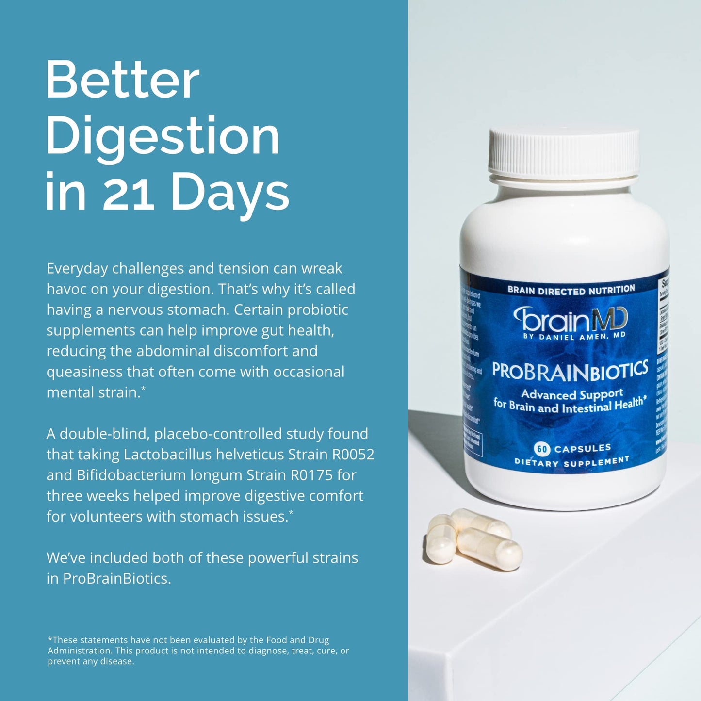 Dr Amen BrainMD ProBRAINbiotics - 3 Billion CFU, 60 Capsules - Promotes Gut Health - Gluten Free - 60 Servings