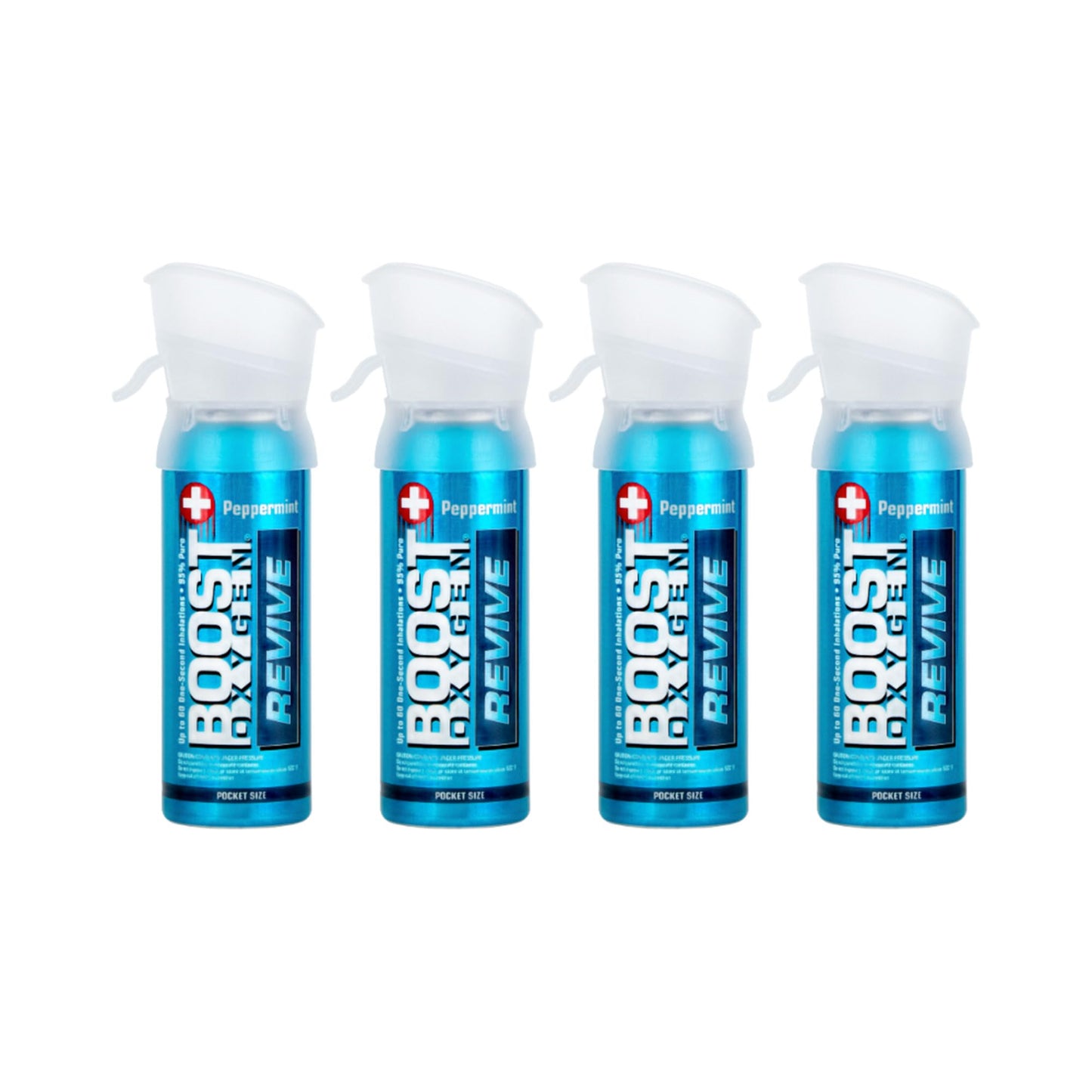 Boost Oxygen Pocket Size REVIVE Peppermint Aroma 3 Liter Canister | All-Natural Resiratory Support for Aerobic Recovery, Altitude, Performance and Health (4 Pack)