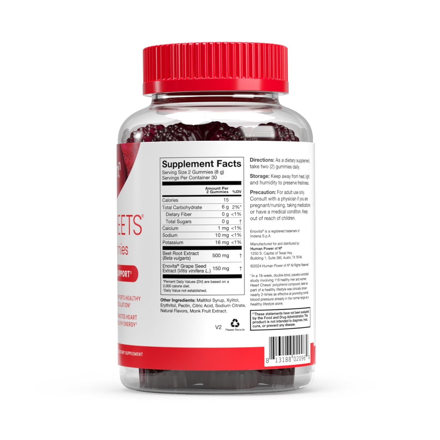 HumanN SuperBeets Heart Gummies - Beet Gummy with Energy Support, Grape Seed Extract & Beetroot Powder, Sugar Free - Pomegranate Berry Flavor, 60 Count