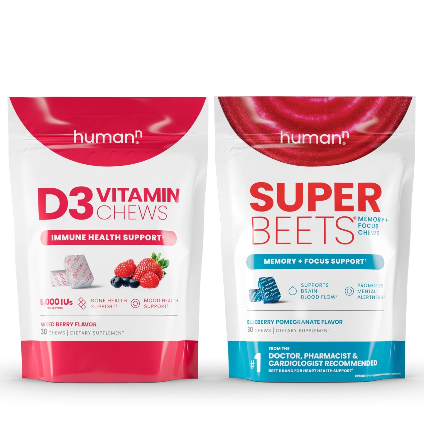 HumanN SuperBeets Memory + Focus & D3 Chews
