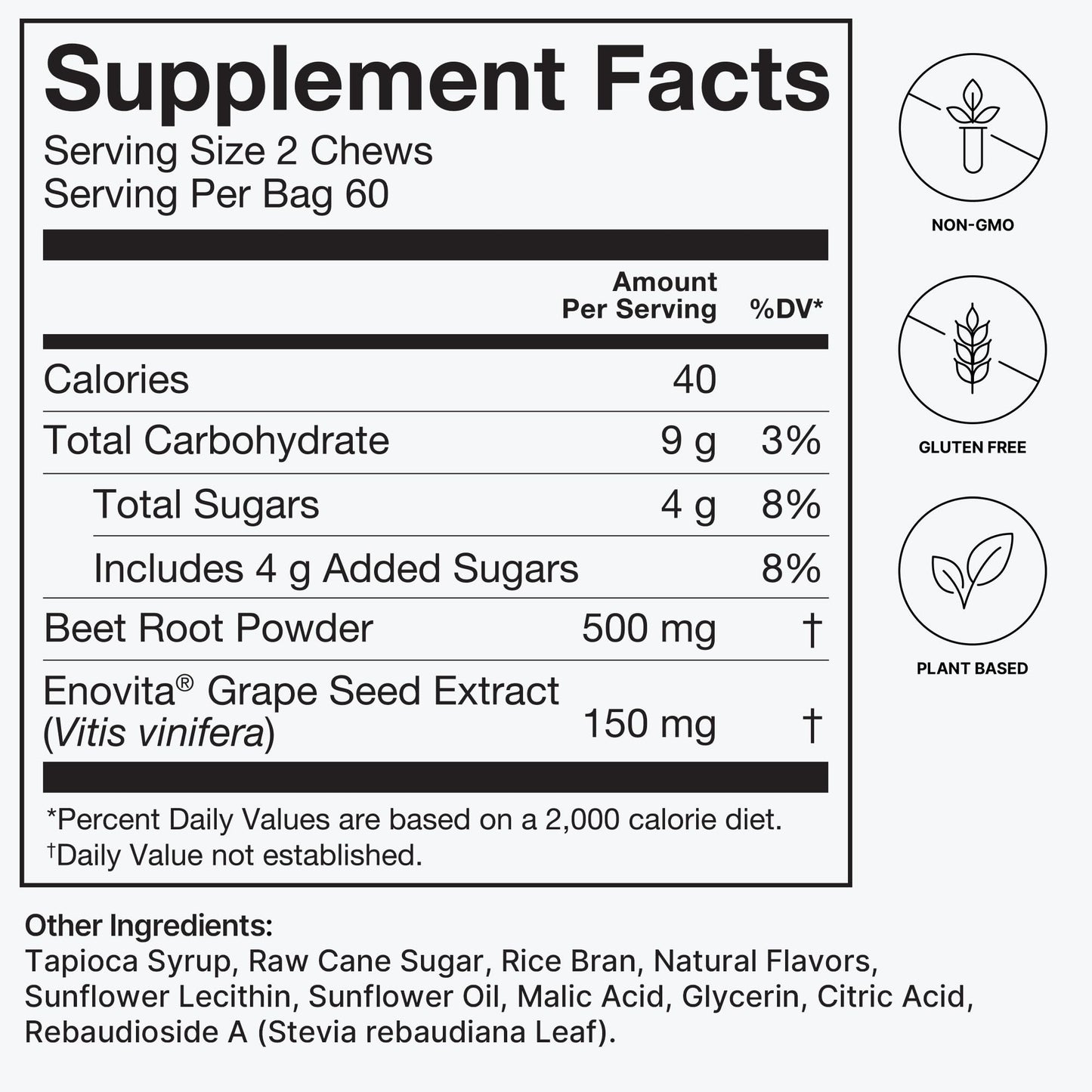 HumanN SuperBeets Heart Chews, Nitric Oxide and Blood Pressure Support, Grape Seed Extract & Non-GMO Beet Root Powder Energy, Pomegranate Berry Flavor, 120 Count