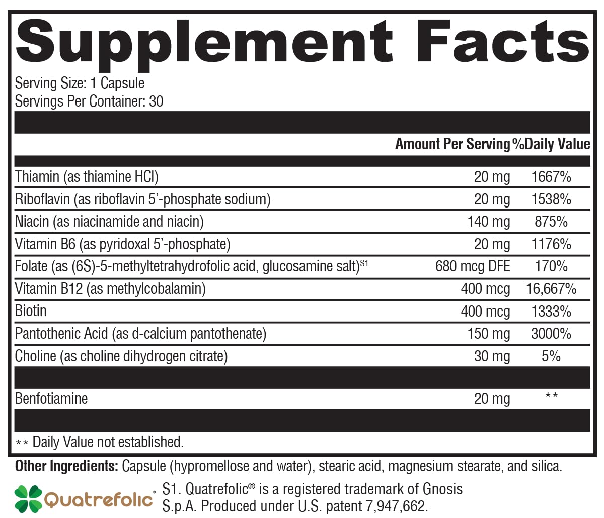 Xymogen Vitamin B Complex - B Activ - Activated B Vitamins with Benfotiamine and Quatrefolic - Support Adrenal and Immune Function + A Healthy Cardiovascular and Nervous System (30 Capsules)