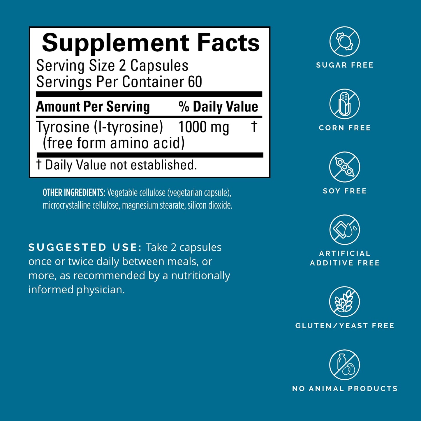 Dr Amen BrainMD Tyrosine - 120 Capsules - Promotes Mental Focus, Clarity & Alertness - Gluten Free - 60 Servings