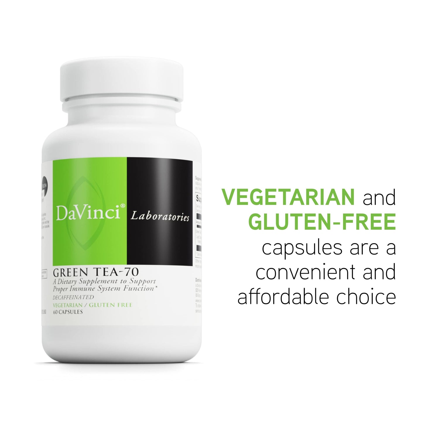 DAVINCI Labs Green Tea-70 - Nutritional Supplement to Support The Immune System, Cardiovascular and Cholesterol Health - with Green Tea Extract - Decaffeinated - Gluten-Free -60 Vegetarian Capsules