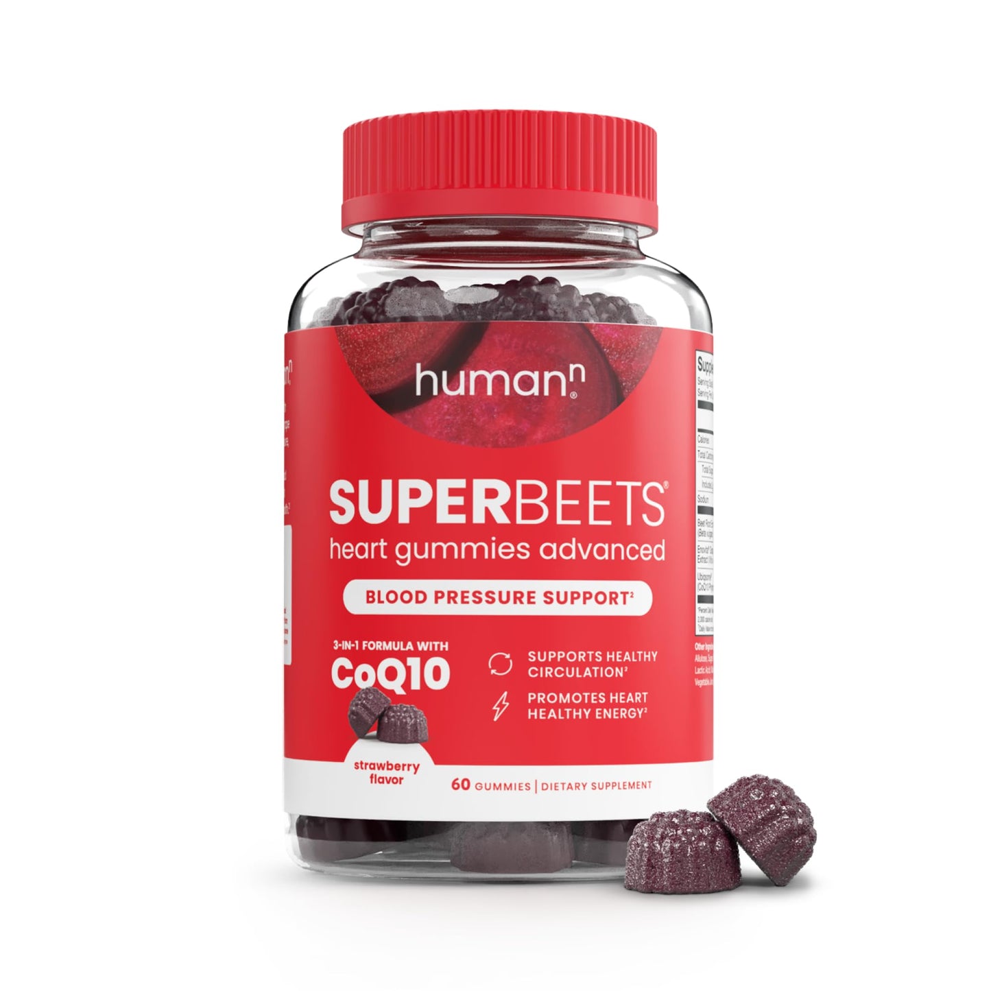 HumanN SuperBeets Heart Gummies Advanced - CoQ10 100 mg Plus Beet Root Powder & Grape Seed Extract, SuperBeets Gummy 60 Count