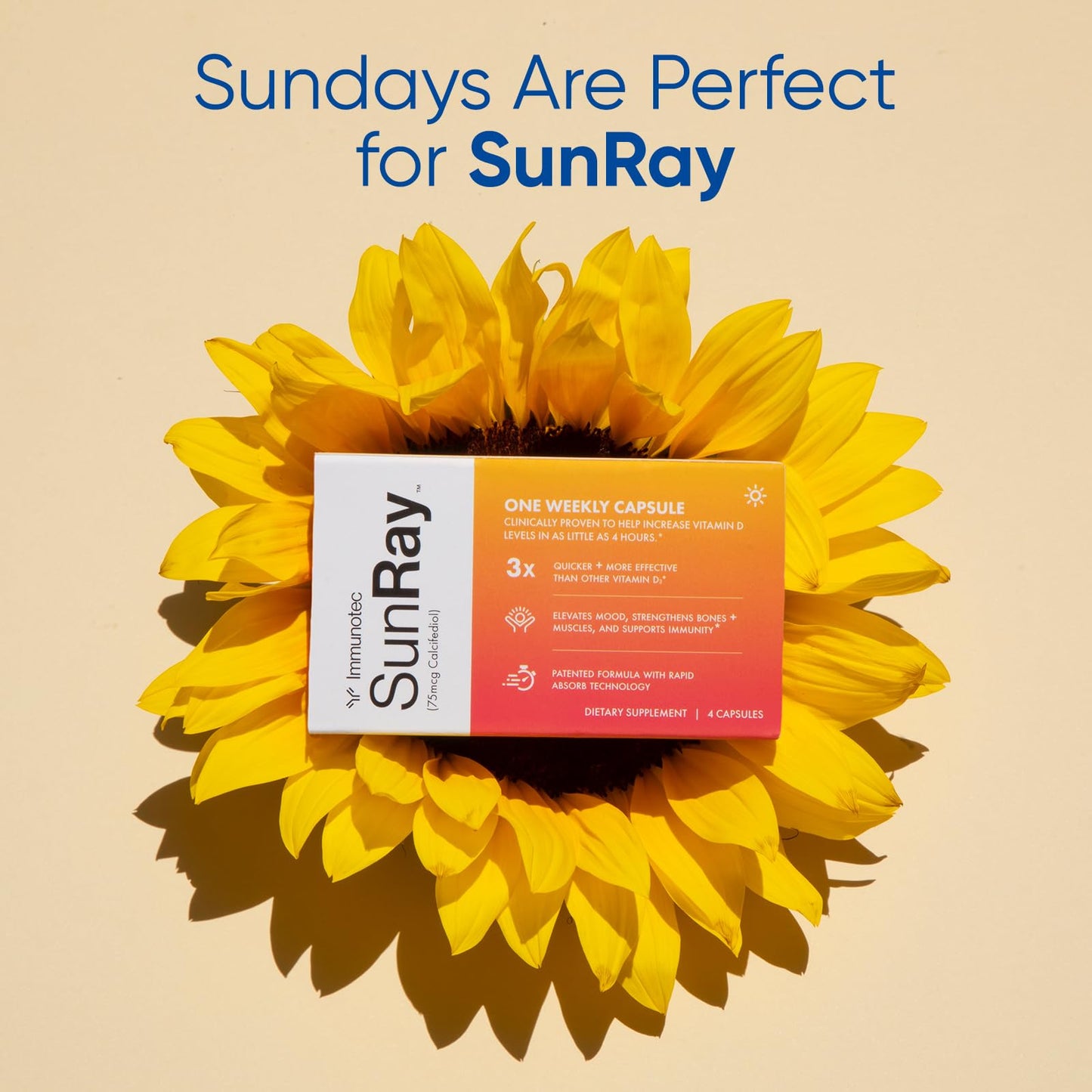 Immunotec Sunray - Vitamin D3 - Calcifediol 75 mcg - Once a Week dose