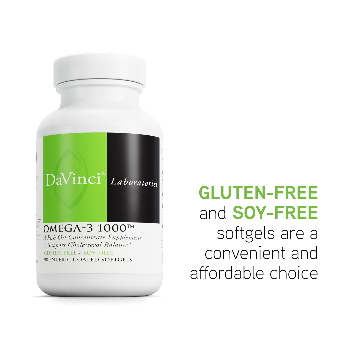 DAVINCI Labs Omega-3 1000 - Dietary Supplement to Maintain Already Normal Cholesterol Levels and Support Immune System, Hair and Skin* - Gluten-Free - 90 Enteric Coated Softgels