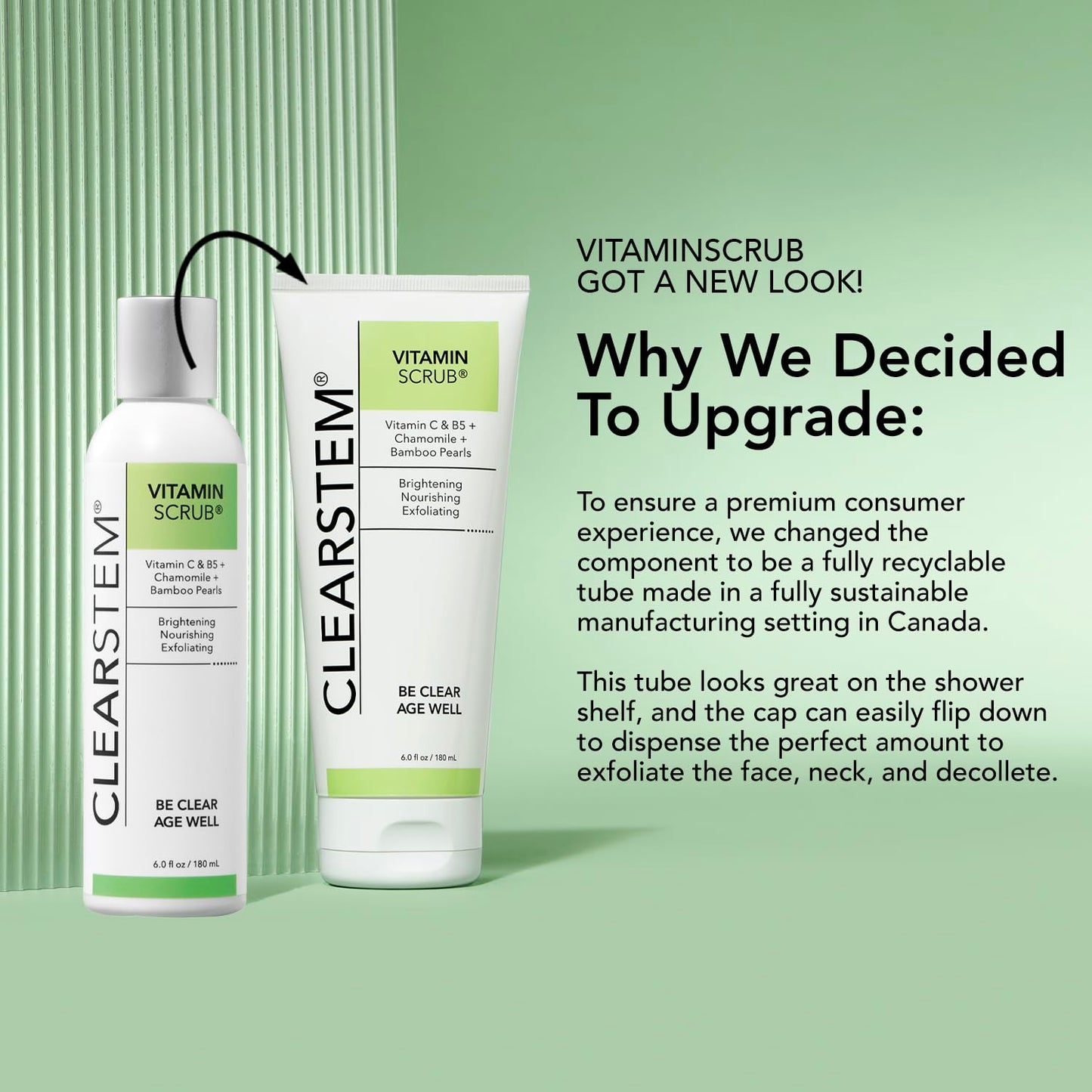 CLEARSTEM - VITAMINSCRUB - Antioxidant-Infused Scrub Cleanser - Exfoliating Face Wash + Body Scrub - Vitamin C, Hemp, Bamboo - Skin Care Products - Vegan, Gluten Free, Cruelty Free - 6 fl oz / 177ml