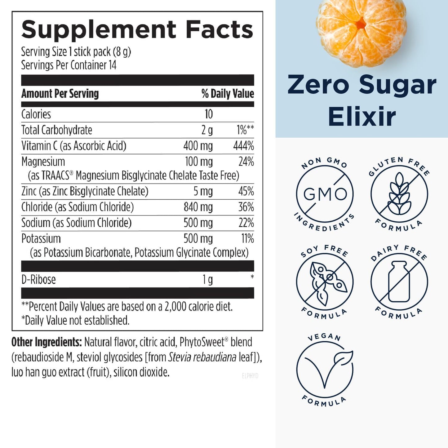 Designs for Health ElectroPure Hydration Packets - Clementine-Flavored Electrolytes Powder, No Sugar - Drink Mix Packets with Vitamin C, Magnesium + Zinc - Hydrate + Replenish (14 Stick Packets)