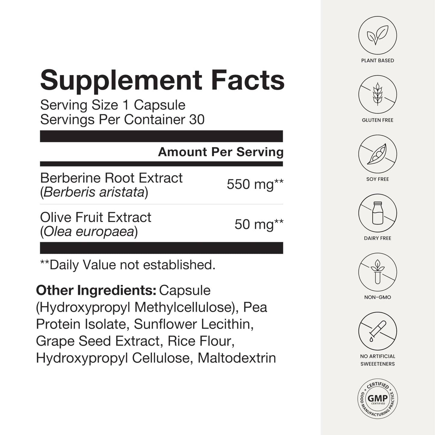 HumanN SuperBerine Berberine Supplement - Cholesterol & Metabolic Clinically Researched Support - High Absorbency Formula with Olive Leaf Extract - 30 Capsules