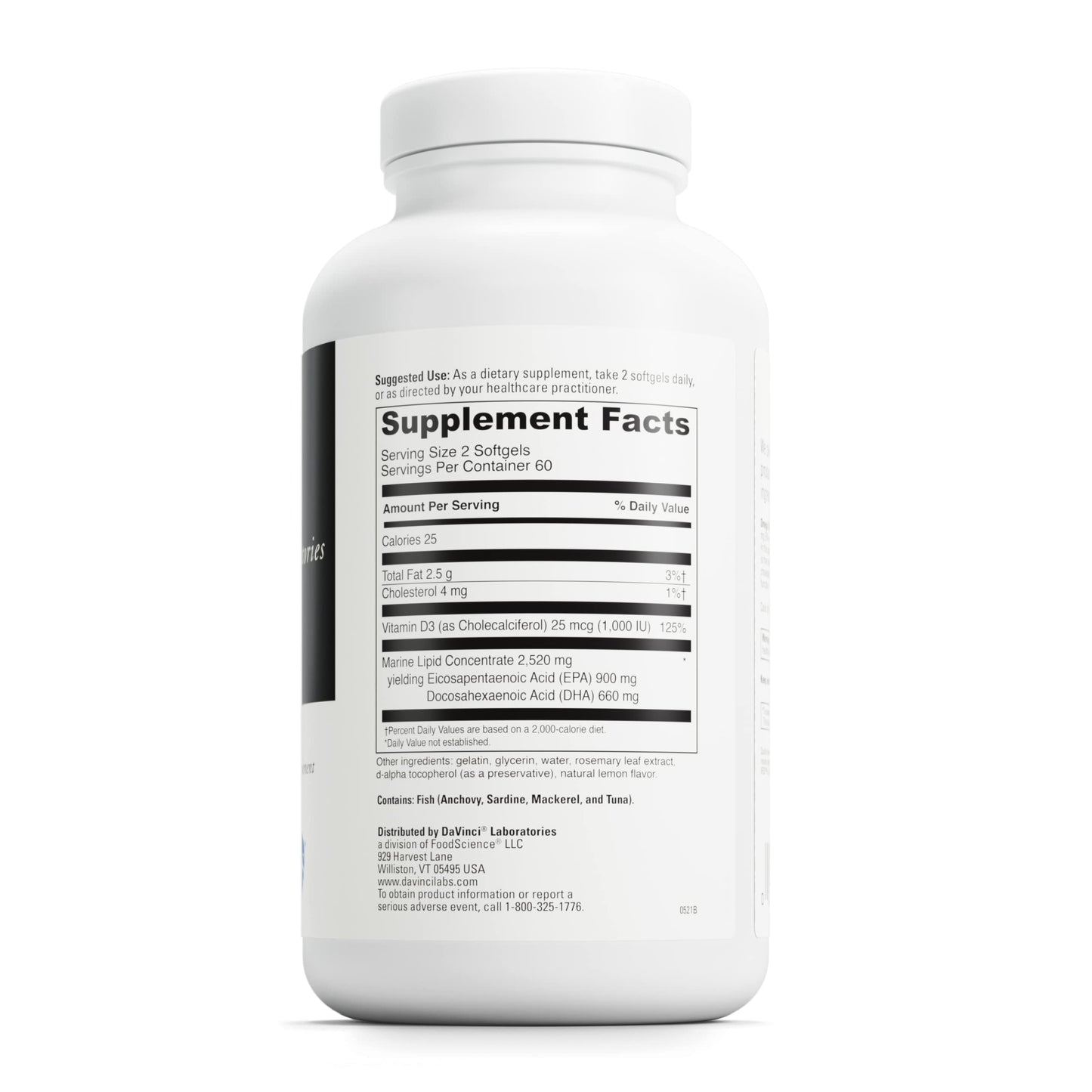 DAVINCI Labs Omega 3 HP-D - Dietary Supplement for Healthy Joints and Immune, Cardiovascular and Skin Health Support* - with Vitamin D3 and More- Gluten-Free - Lemon Flavor - 120 Softgels
