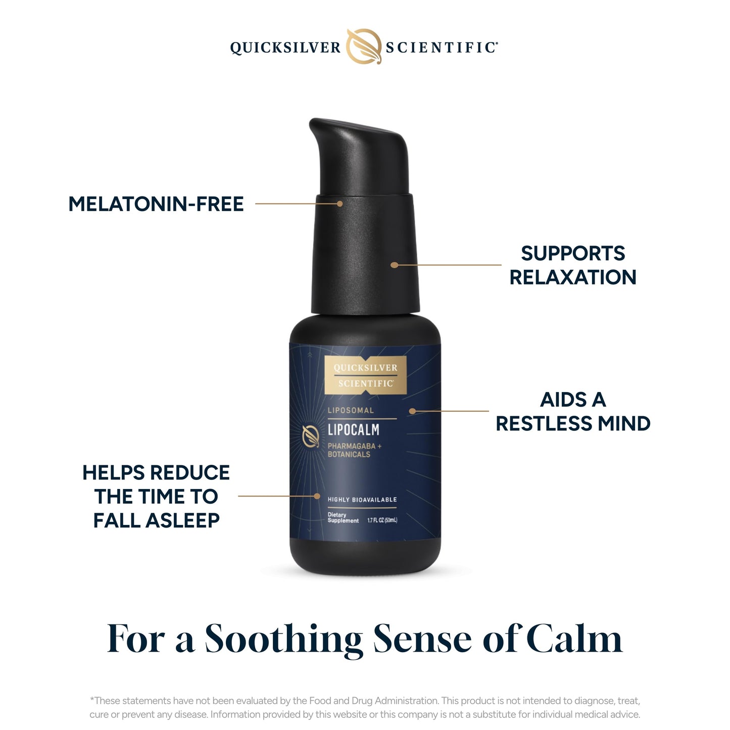 Quicksilver Scientific LipoCalm - Liposomal GABA with Herbs for Relaxation Support - Chamomile, Passionflower Herb & Skullcap Supplement for Peace of Mind & Sleep Calm Support (1.7oz / 50ml)