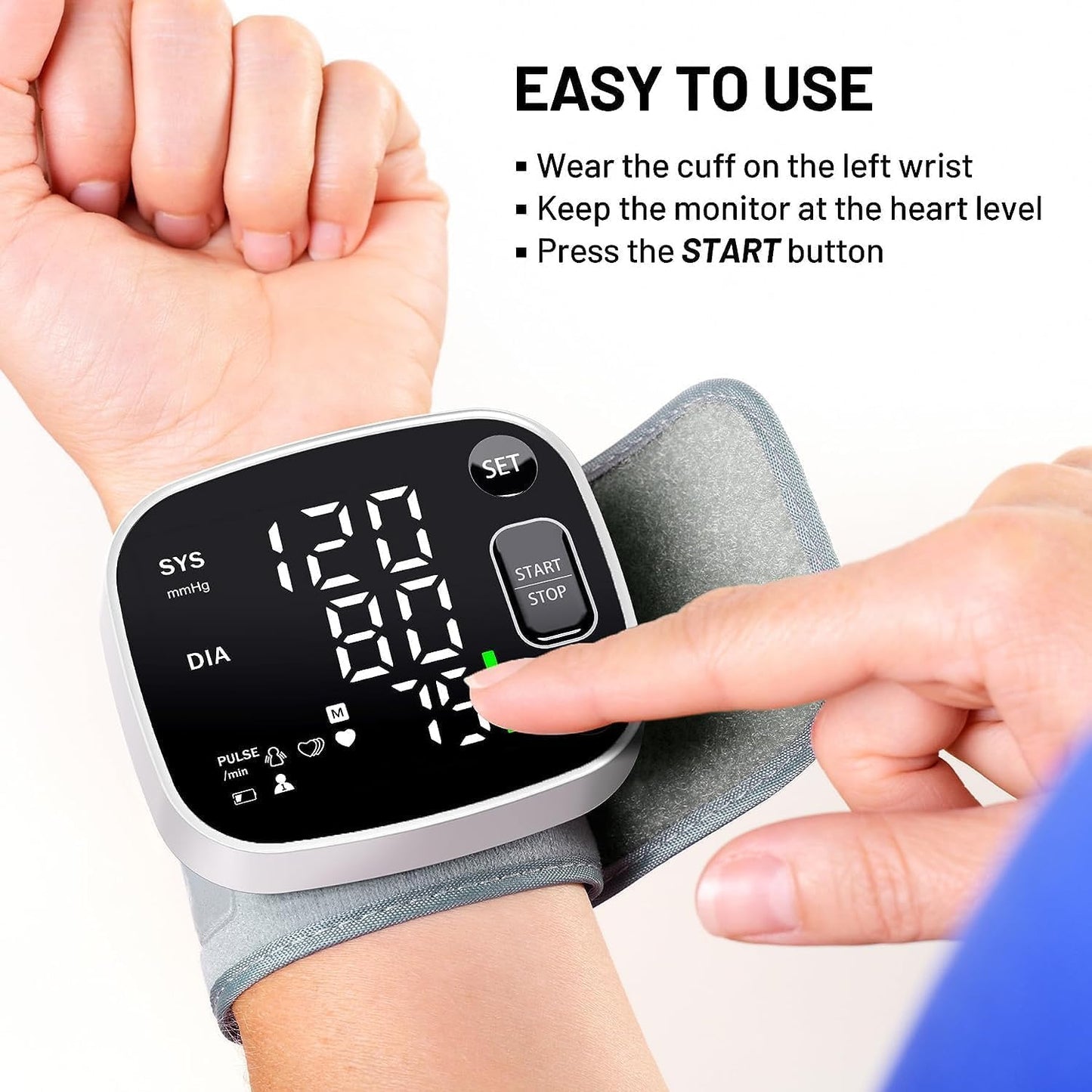 Oklar Blood Pressure Monitors for Home Use Rechargeable Wrist Digital BP Machine Cuff with LED Backlit Display, Voice Broadcast, 240 Memory Storage for 2 Users with Carrying Case